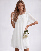 Eloria Mini Dress by Lauven — swiss dot mesh short sleeve round neck A-line mini dress