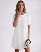 Eloria Mini Dress by Lauven — swiss dot mesh short sleeve round neck A-line mini dress