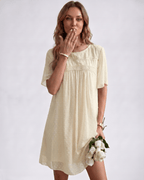 Eloria Mini Dress by Lauven — swiss dot mesh short sleeve round neck A-line mini dress