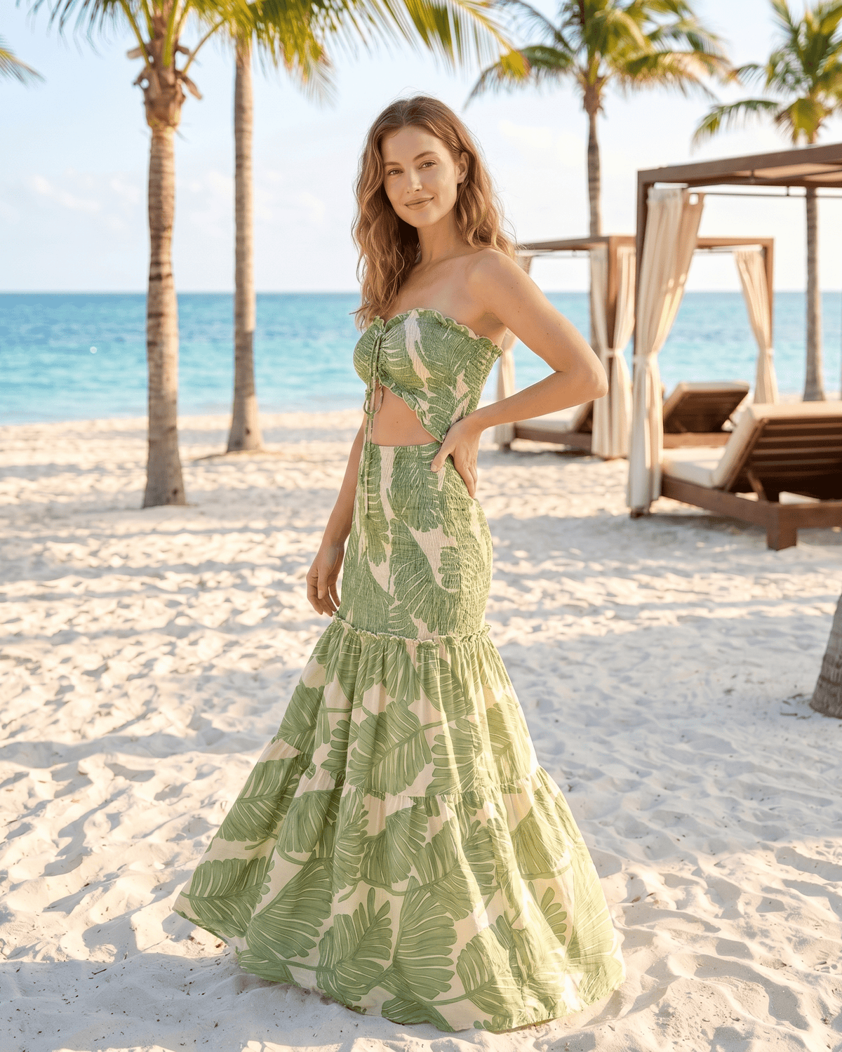 Solmera Maxi Dress by Lauven — textured cotton blend strapless sleeveless fitted tiered maxi dress