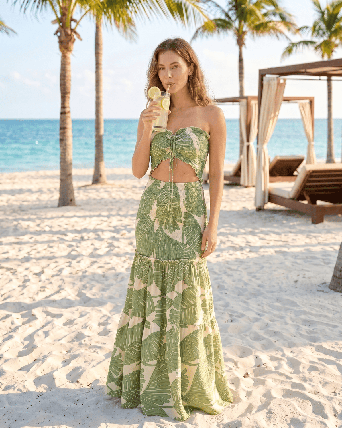 Solmera Maxi Dress by Lauven — textured cotton blend strapless sleeveless fitted tiered maxi dress