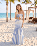 Solmera Maxi Dress by Lauven — textured cotton blend strapless sleeveless fitted tiered maxi dress