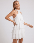 Roselle Mini Dress by Lauven — chiffon sleeveless halter neck tiered mini dress
