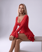 Valisse Mini Dress by Lauven — stretch knit long sleeve V-neck bodycon mini dress