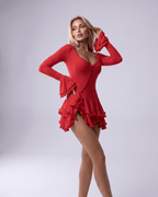 Valisse Mini Dress by Lauven — stretch knit long sleeve V-neck bodycon mini dress
