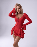 Valisse Mini Dress by Lauven — stretch knit long sleeve V-neck bodycon mini dress