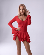 Valisse Mini Dress by Lauven — stretch knit long sleeve V-neck bodycon mini dress