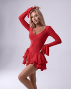 Valisse Mini Dress by Lauven — stretch knit long sleeve V-neck bodycon mini dress