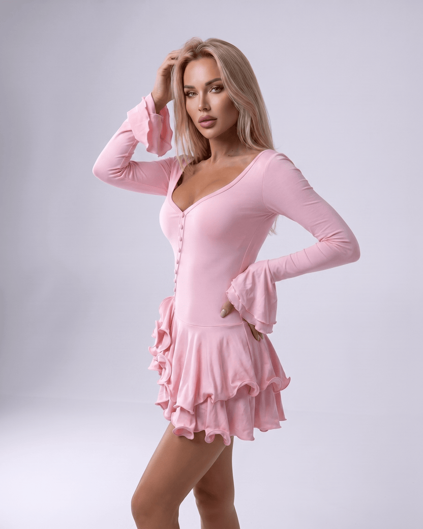 Valisse Mini Dress by Lauven — stretch knit long sleeve V-neck bodycon mini dress
