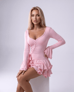 Valisse Mini Dress by Lauven — stretch knit long sleeve V-neck bodycon mini dress