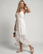 Solmira Maxi Dress by Lauven — lace sleeveless V-neck A-line maxi dress