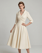 Veloura Midi Dress by Lauven — satin blend long sleeve V-neck A-line midi dress