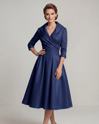 Veloura Midi Dress by Lauven — satin blend long sleeve V-neck A-line midi dress