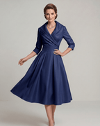 Veloura Midi Dress by Lauven — satin blend long sleeve V-neck A-line midi dress