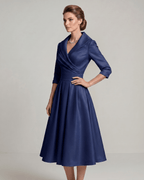 Veloura Midi Dress by Lauven — satin blend long sleeve V-neck A-line midi dress