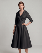 Veloura Midi Dress by Lauven — satin blend long sleeve V-neck A-line midi dress