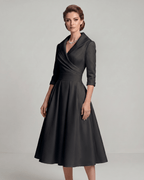 Veloura Midi Dress by Lauven — satin blend long sleeve V-neck A-line midi dress