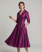 Veloura Midi Dress by Lauven — satin blend long sleeve V-neck A-line midi dress