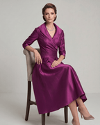 Veloura Midi Dress by Lauven — satin blend long sleeve V-neck A-line midi dress