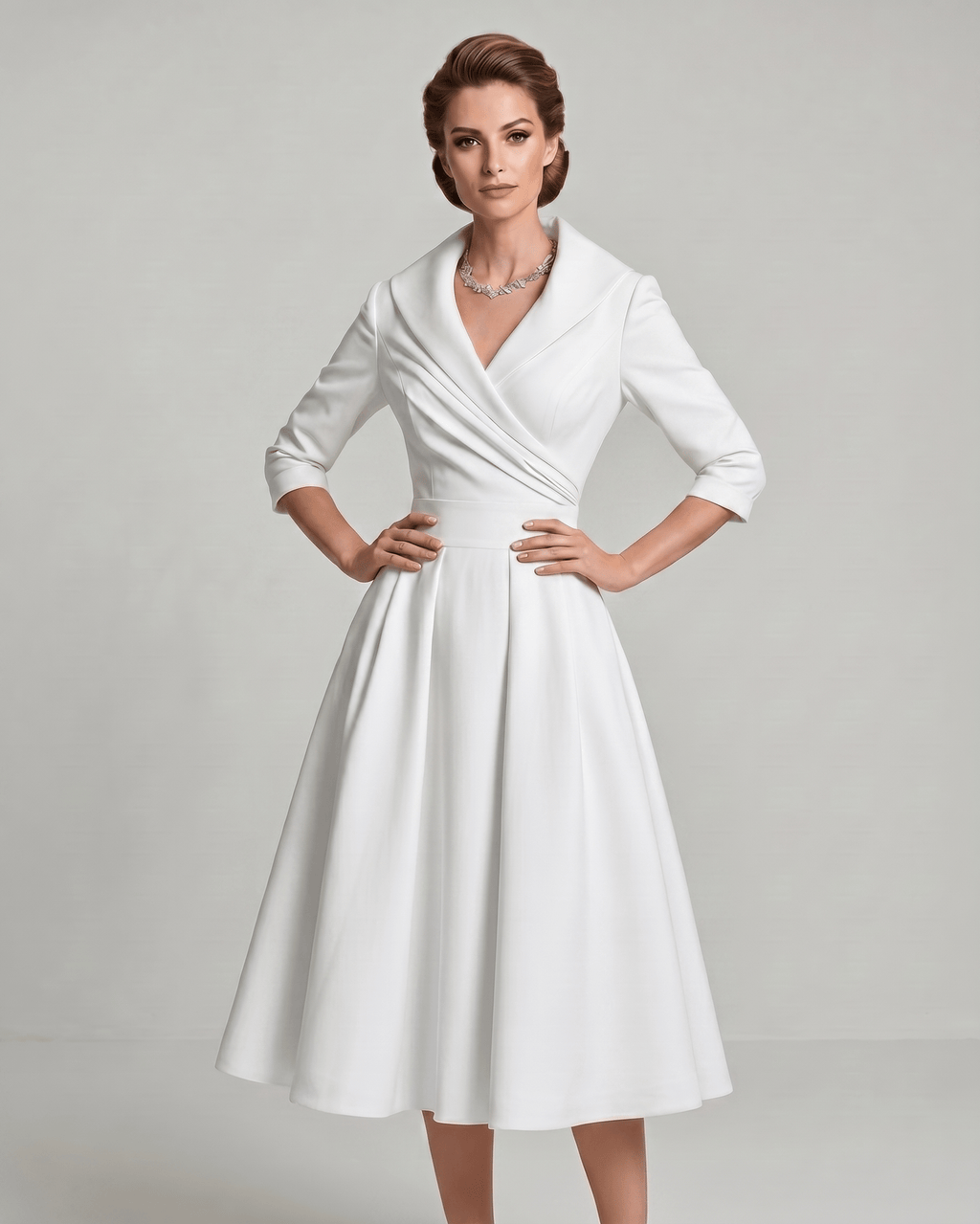 Veloura Midi Dress by Lauven — satin blend long sleeve V-neck A-line midi dress