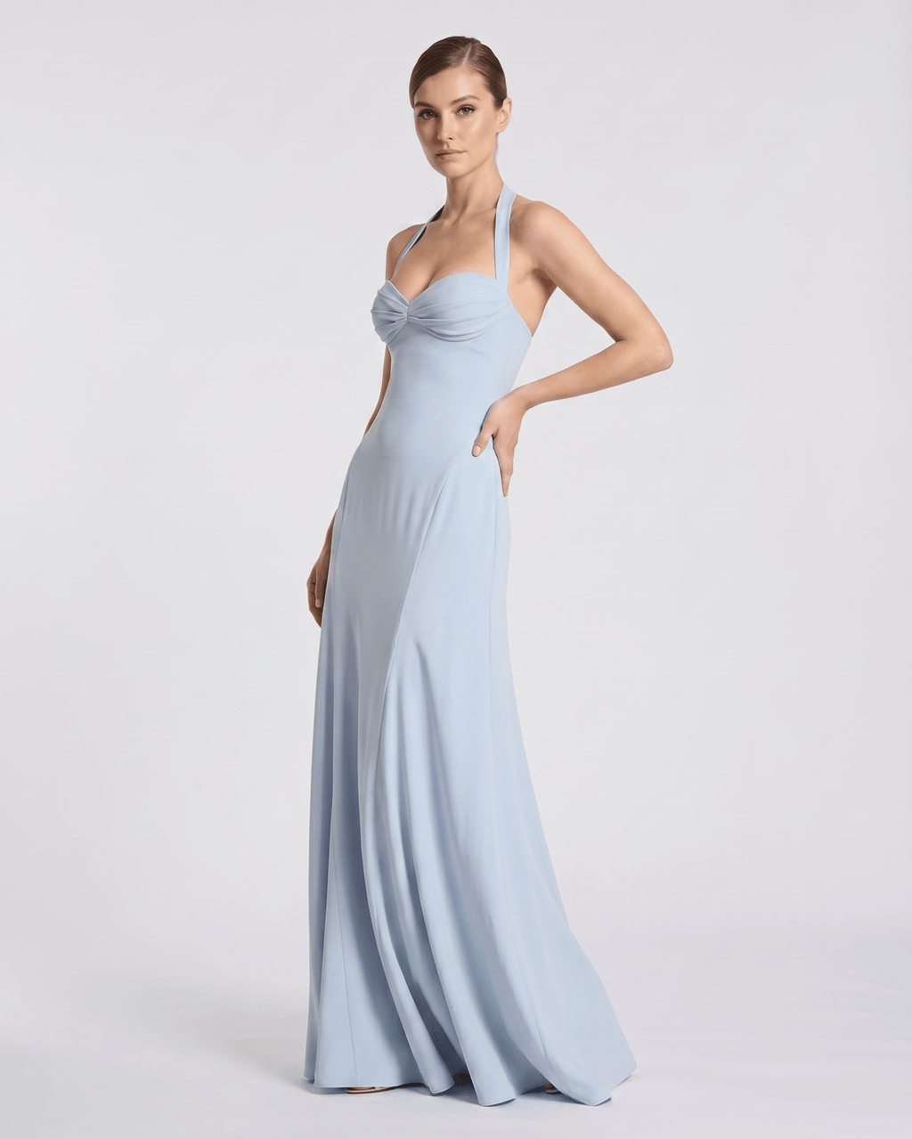 Celestia Maxi Dress by Lauven — stretch blend sleeveless sweetheart halter fit and flare maxi dress