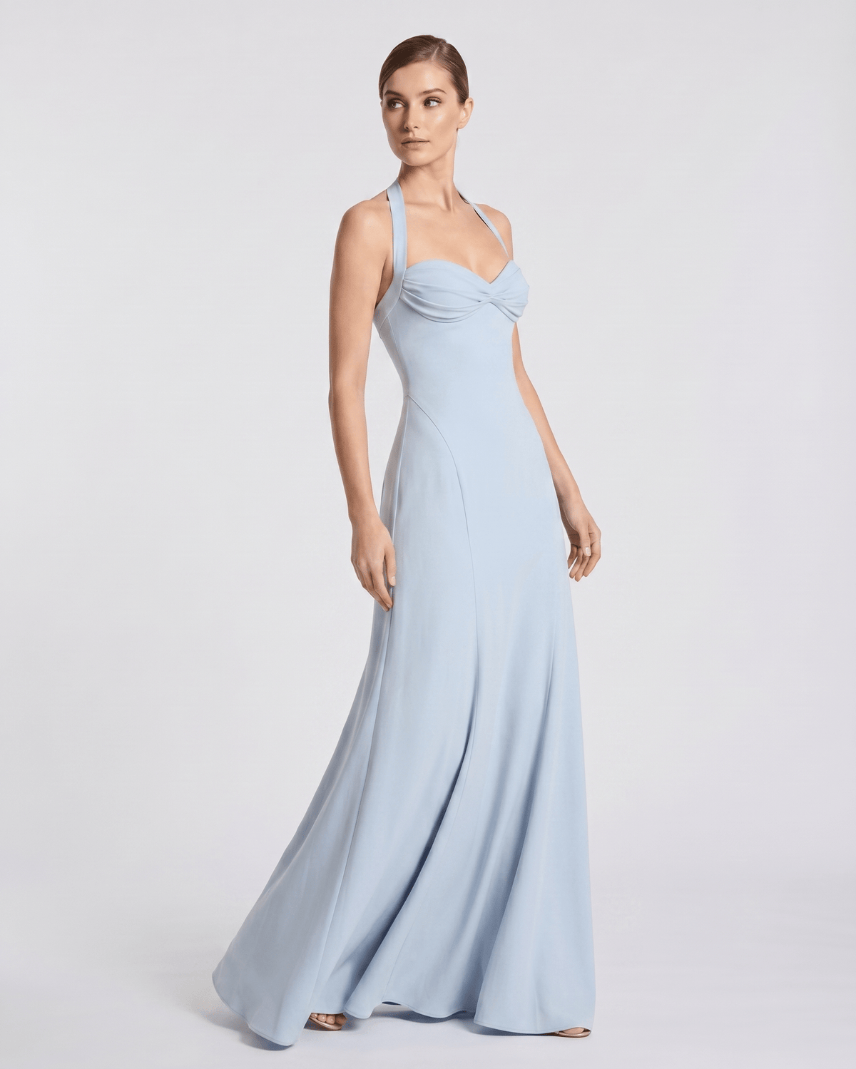 Celestia Maxi Dress by Lauven — stretch blend sleeveless sweetheart halter fit and flare maxi dress