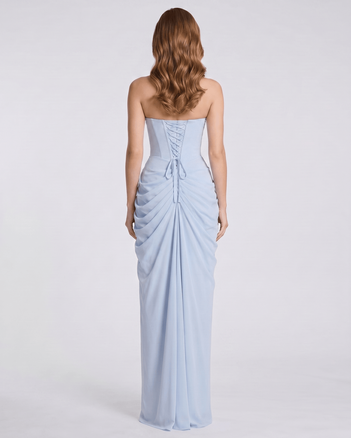 Noiré Maxi Dress by Lauven — stretch blend sleeveless strapless draped maxi dress
