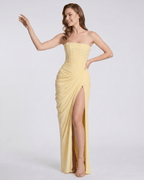 Noiré Maxi Dress by Lauven — stretch blend sleeveless strapless draped maxi dress
