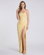 Noiré Maxi Dress by Lauven — stretch blend sleeveless strapless draped maxi dress