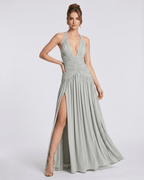Veloura Maxi Dress by Lauven — stretch blend sleeveless deep V-neck ruched maxi dress