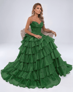 Seraphine Maxi Dress by Lauven — satin chiffon sleeveless sweetheart tiered A-line maxi dress