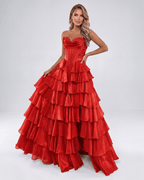 Seraphine Maxi Dress by Lauven — satin chiffon sleeveless sweetheart tiered A-line maxi dress
