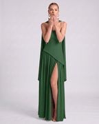 Aureline Maxi Dress by Lauven — chiffon strapless halter pleated maxi dress with slit