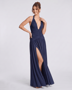 Veloura Maxi Dress by Lauven — stretch blend sleeveless deep V-neck ruched maxi dress