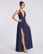 Veloura Maxi Dress by Lauven — stretch blend sleeveless deep V-neck ruched maxi dress
