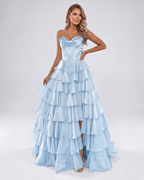 Seraphine Maxi Dress by Lauven — satin chiffon sleeveless sweetheart tiered A-line maxi dress
