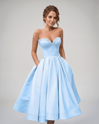 Veloura Midi Dress by Lauven — satin strapless sweetheart A-line midi dress