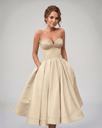 Veloura Midi Dress by Lauven — satin strapless sweetheart A-line midi dress
