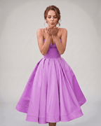 Veloura Midi Dress by Lauven — satin strapless sweetheart A-line midi dress