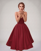 Veloura Midi Dress by Lauven — satin strapless sweetheart A-line midi dress