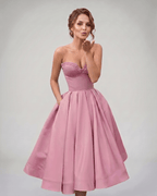 Veloura Midi Dress by Lauven — satin strapless sweetheart A-line midi dress