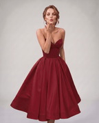 Veloura Midi Dress by Lauven — satin strapless sweetheart A-line midi dress