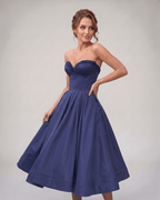 Veloura Midi Dress by Lauven — satin strapless sweetheart A-line midi dress