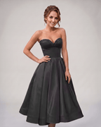 Veloura Midi Dress by Lauven — satin strapless sweetheart A-line midi dress