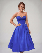 Veloura Midi Dress by Lauven — satin strapless sweetheart A-line midi dress