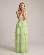 Serelune Maxi Dress by Lauven — chiffon strapless tiered A-line maxi dress