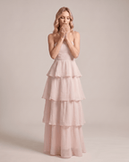 Serelune Maxi Dress by Lauven — chiffon strapless tiered A-line maxi dress