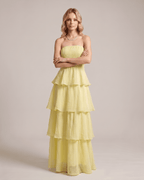 Serelune Maxi Dress by Lauven — chiffon strapless tiered A-line maxi dress