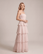 Serelune Maxi Dress by Lauven — chiffon strapless tiered A-line maxi dress