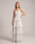 Serelune Maxi Dress by Lauven — chiffon strapless tiered A-line maxi dress